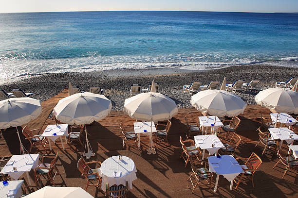 seaside restaurant at beach with sunshades