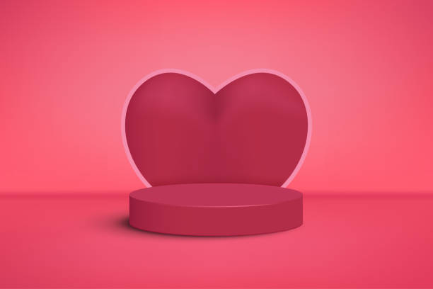 istock Happy valentines day and stage 3d podium with shape 3d heart on pink background 1449708553