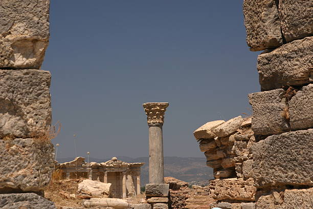 Ancient column in Ephesus stock photo