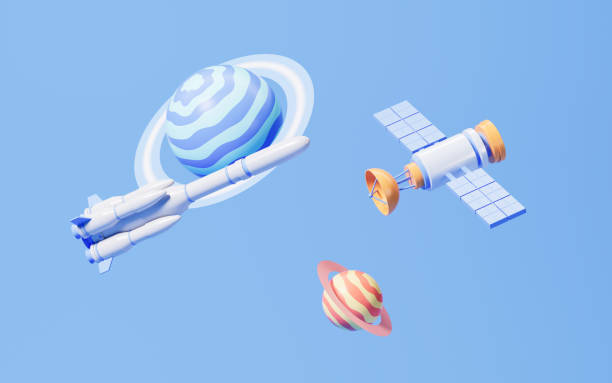 istock Rocket and satellite surround the planet , 3d rendering. 1449732724