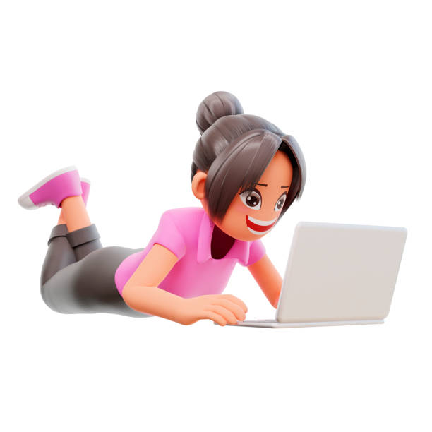 istock 3d illustration student with laptop studying on online course 1449737526