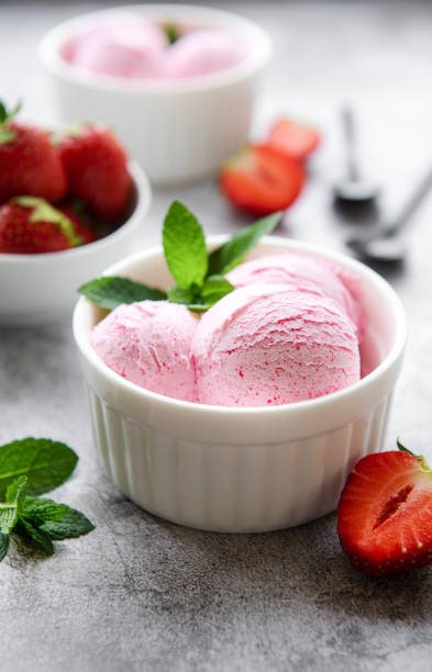 istock Homemade strawberry  ice cream with fresh strawberries 1449738052