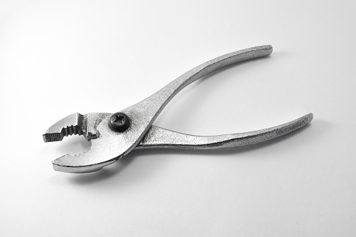 Construction Hand Tools (Used), White Background, Copy Space