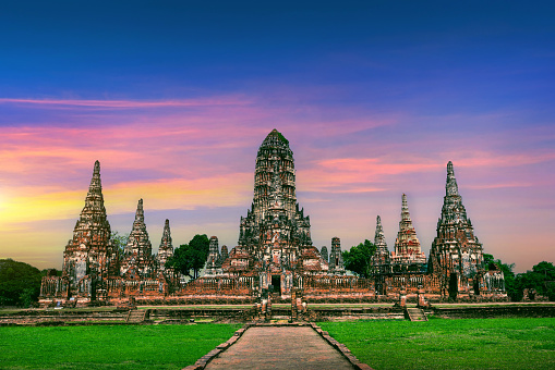 Ayutthaya Historical Park, Wat Chaiwatthanaram Buddhist temple in Thailand.