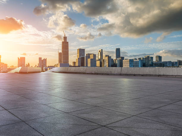 istock Empty square floors and buildings at sunset in Ningbo 1449754927