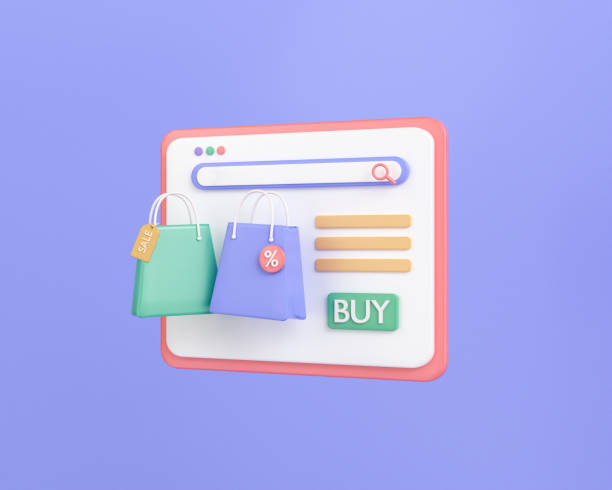 istock 3d render paper bag shopping online. 3d rendering illustration minimal. e-commerce shop on web application. 1449757019