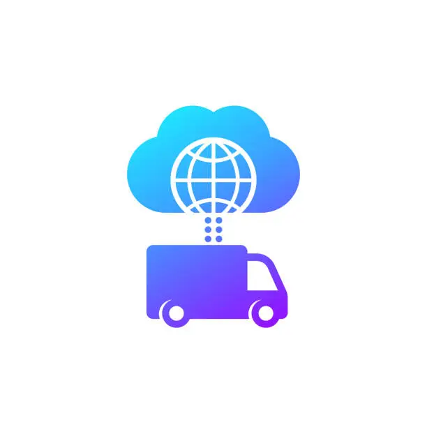 Vector illustration of van, truck connected to cloud icon