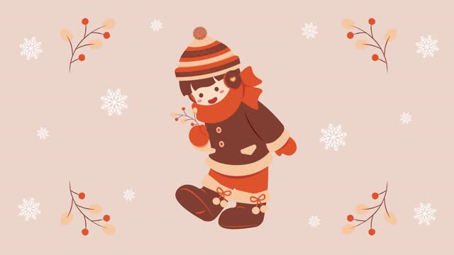 Cute Little Girl in Winter Clothes. 4K, Loop, Animation.