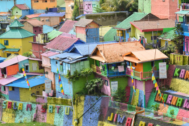 Malang, 07 Desember 2022 - View of Colorful Jodipan village (Kampung Warna Warni Jodipan) in Malang, East Java, Indonesia