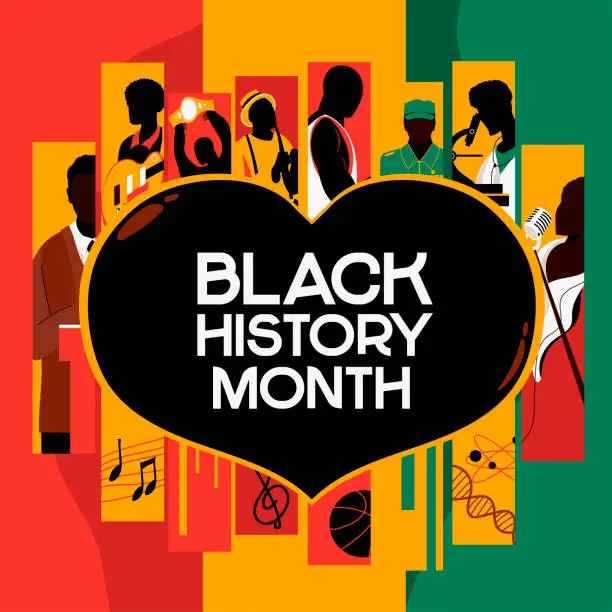 Vector illustration of Black History Month Celebrate with African People Professions Background
