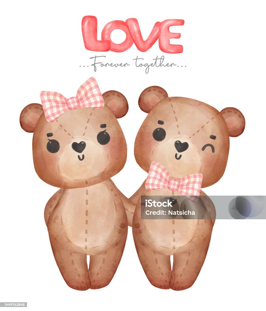 Cặp Đôi Cổ Điển Gấu Bông Nâu Chàng Trai Và Cô Gái Nắm Tay Ngồi ...