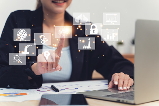 Computer Software Jpg Business Person Touching Virtual Screen Technology Of Computer Software ...