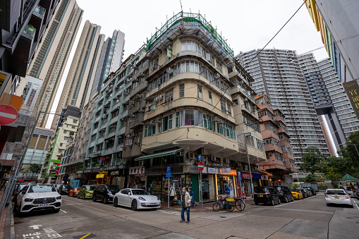 Hong Kong - December 16, 2022 : General view of the residential buildings in in Kwun Chung, Jordan, Kowloon, Hong Kong.