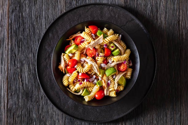 istock Chicken Pasta Salad with Avocado, Tomato in bowl 1449770509