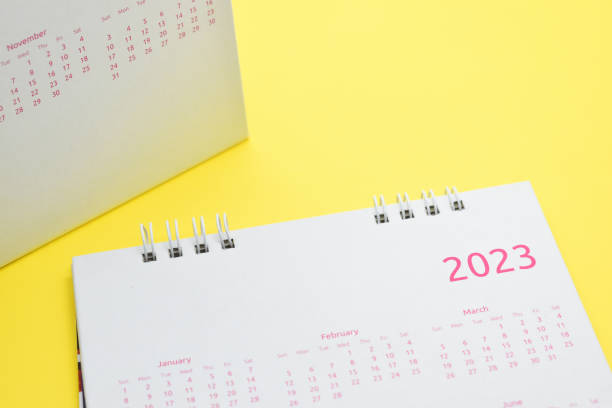 istock white calendar 2023 on yellow background 1449778603