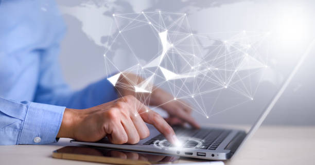 istock Businessman touching tablet and laptop with global network connection, Social network connection with marketing internet technology,cloud computing, Global network, future tech background, IoT concept 1449779863