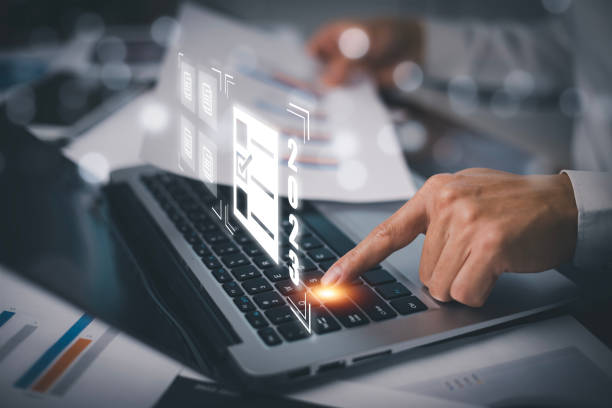 istock Concept Working and planning New year 2023, man using laptop and Smartphone with folder of document Management System, online documentation database, Business management 1449779977