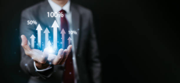 istock Businessman hand Increase Graph in business hand of analytics and financial, Changes in new planning, Business growth, ideas and perspectives, Stock investment,  business and stock market. 1449780020