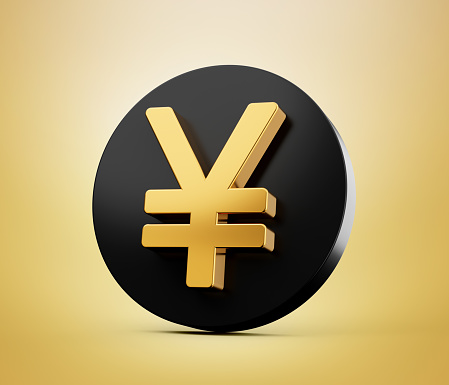 Yen Symbol made of gold with reflection isolated on white background. 3d illustration
