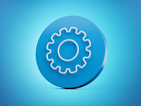 Blue update gear setting icon 3d illustration isolated