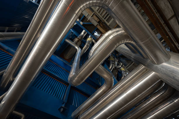 istock Boiler steam pipes in power plant 1449783665