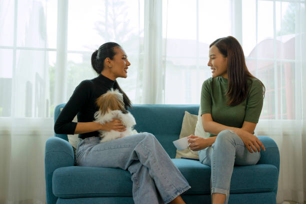 istock Women stay at home with their dog. 1449784617