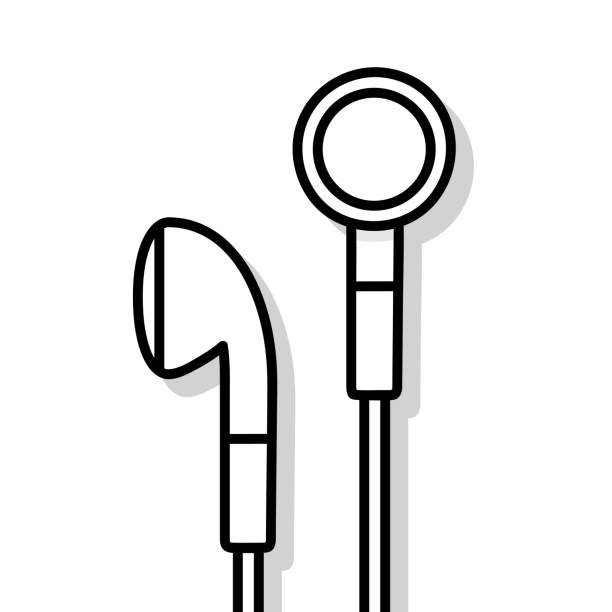Earbuds Doodle 5 Vector illustration of hand drawn black and white earbuds against a white background. black and white headphones stock illustrations
