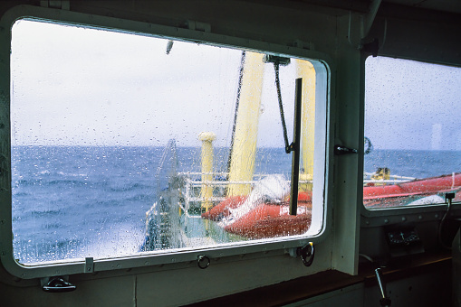 View from the ships bridge at a rough sea