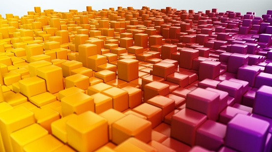 3D illustration of pattern of cubes and color fusions