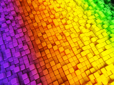 3D illustration of pattern of cubes and color fusions