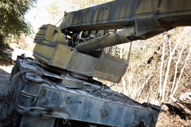 istock Broken abandoned rusty old vehicle. Retro damaged transportation. 1449795505