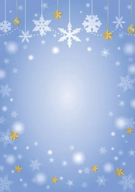 Vector illustration of Blue Christmas background of star and snowy crystal.