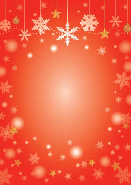 Vector illustration of Red Christmas background of star and snowy crystal.