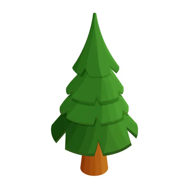 Vector illustration of Fir, pine tree game ui asset isometric in cartoon style isolated on white background. Forest element, decoration. Vector illustration