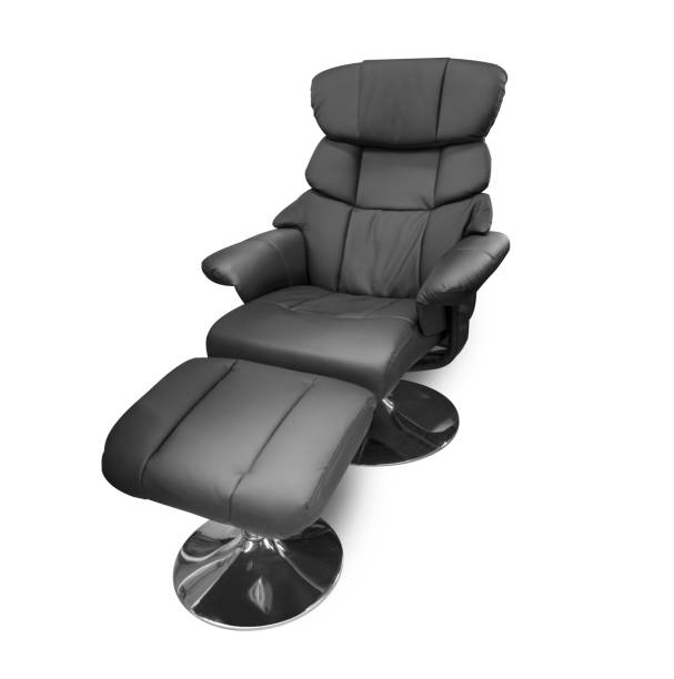 istock Adjustable black leather chair with footrest isolated on white background 1449798620