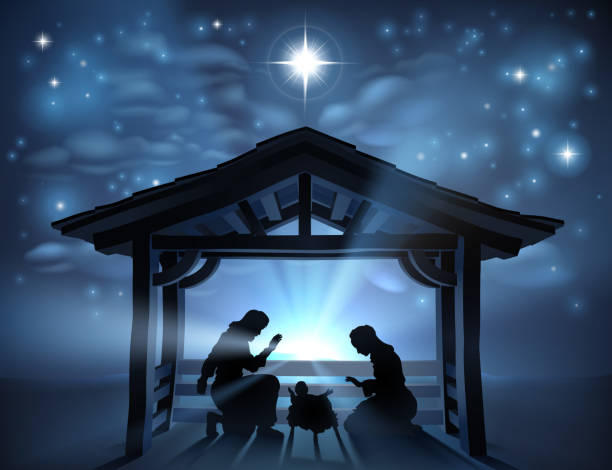 illustrazioni stock, clip art, cartoni animati e icone di tendenza di presepe di natale gesù manger silhouette - nativity scene jesus christ three wise men christmas