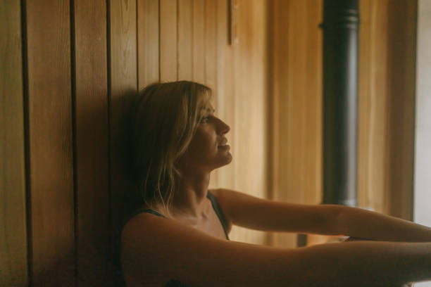 istock Young woman in the sauna 1449800859