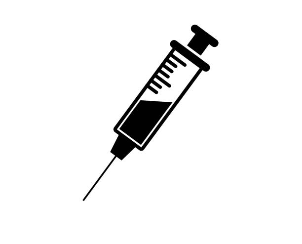 ilustrações, clipart, desenhos animados e ícones de ícone de seringa isolado no fundo branco. vetor de injeção para coleta de sangue e aplicação de medicamentos - injeção
