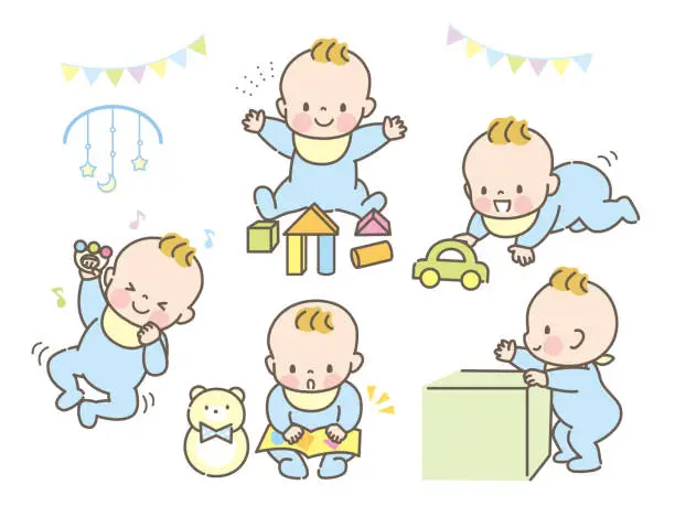 Vector illustration of Baby playing cheerfully expression illustration set material