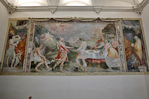 Naples, Campania, Italy - April 7, 2022: Interior of the 15th century Church of Sant'Anna dei Lombardi in Piazza Monteoliveto