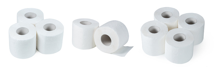 set of toilet paper on white background.