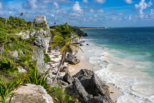 Mayan Ruins of Tulum in Quintana Roo, Mexico. This Ancient Ruins are Located at the beach of the Caribbean Sea in the Yucatan Peninsula.