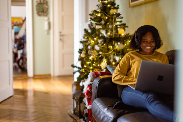 istock Woman working at home. Its a Christmas 1449825390