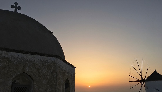 Sunset views from Santorini, Greece.