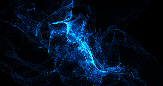 Abstract background with blue beautiful smoke from waves and lines energy hi-tech magical laser neon with glow effect.