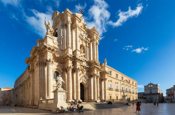 Syracuse, Italy - November 21, 2022: The Cathedral of Syracuse, an iconic landmark in the historic core of Ortigia Island, Italy