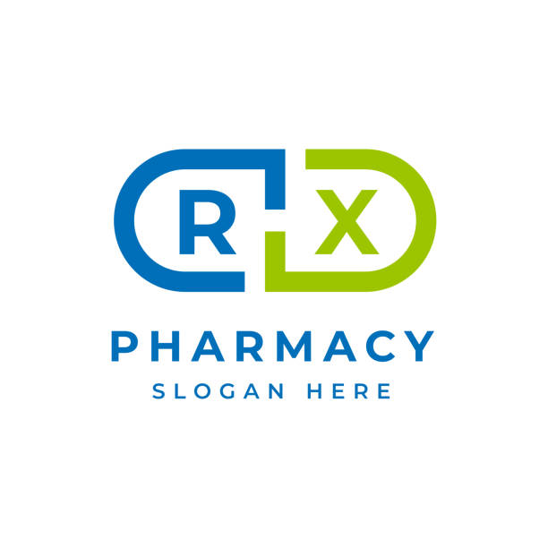 rx 제약 캡슐 의학 로고 벡터, 약물 선택, 약국, 벡터 로고 템플릿 - rx symbol computer icon healthcare and medicine stock illustrations