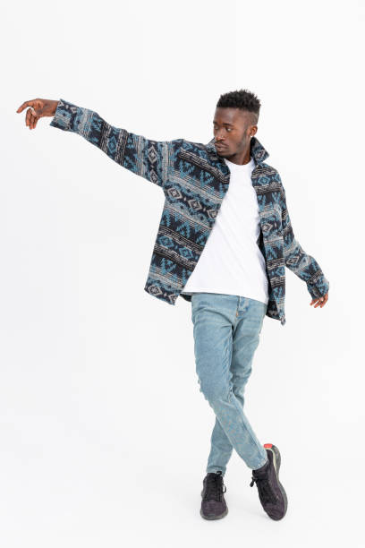 istock Black man wearing winter shirt against white background. 1449834167