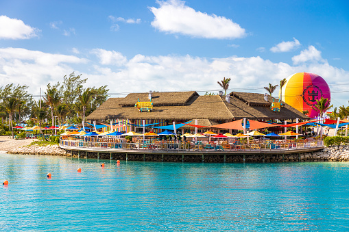 CocoCay, Bahamas - October 14, 2019: Skipper's Grill is one of the restaurants located on Royal Caribbean's private island, CocoCay.