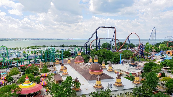 Sandusky, OH - June 1, 2018: Cedar Point Amusement Park was originally built in 1870 and has been one of the top amusement parks in the world with 72 rides, including 17 roller coasters.